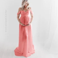 strapless maternity chiffon long dresses split open front maternity long dresses for photo shooting white pregnancy maxi dress
