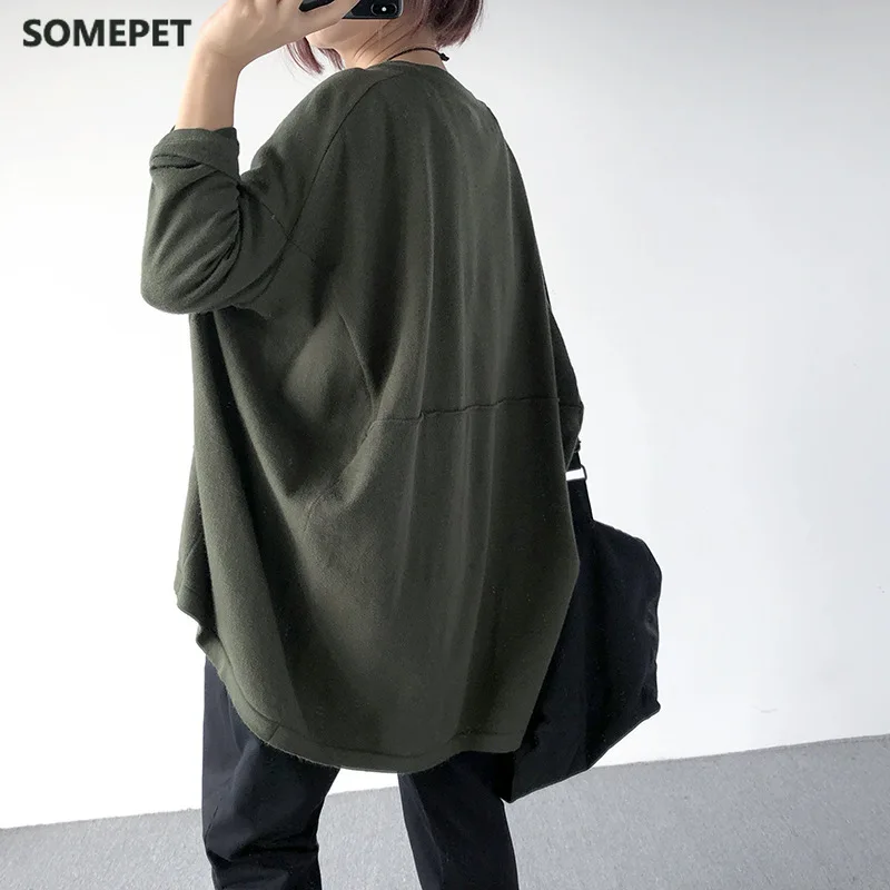 

Women Bat Sleeve Autumn Sweaters Button O-Neck Long Sleeve 2020 Pockets Female Fall Clothes Casual Cardigan Sweaters