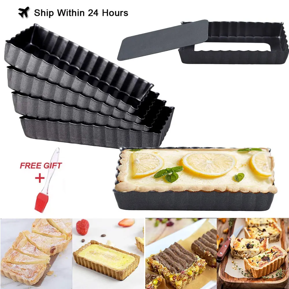 

Non-Stick 4 Inch Mini Tart Pan Set Rectangular Quiche Pan Loose Removable Bottom Tart Pan for Pies Cheese Cakes Baking Tray