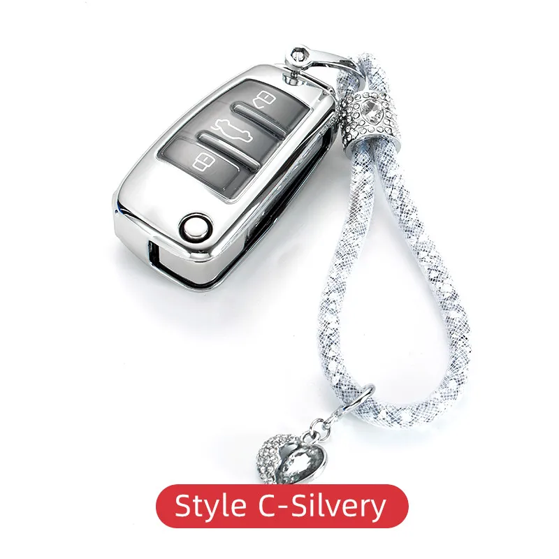 Style C-Silvery Автомобильный чехол для ключей, брелок для ауди Audi A1 S1 A3 8V 8P S3 Q3 Q7 TT, аксессуары для интерьера - Название цвета: Style C-Silvery