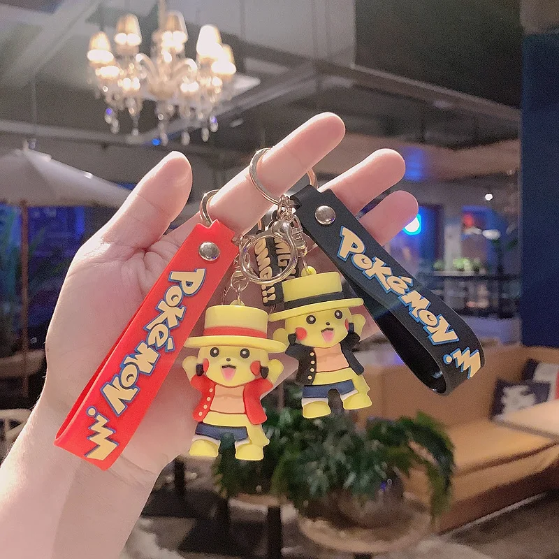 

Bandai Anime One Piece Pikachu Pokemon Couples Creative Key Chain Car Animation Doll Keychain Trinket Bag Pendant Keyring
