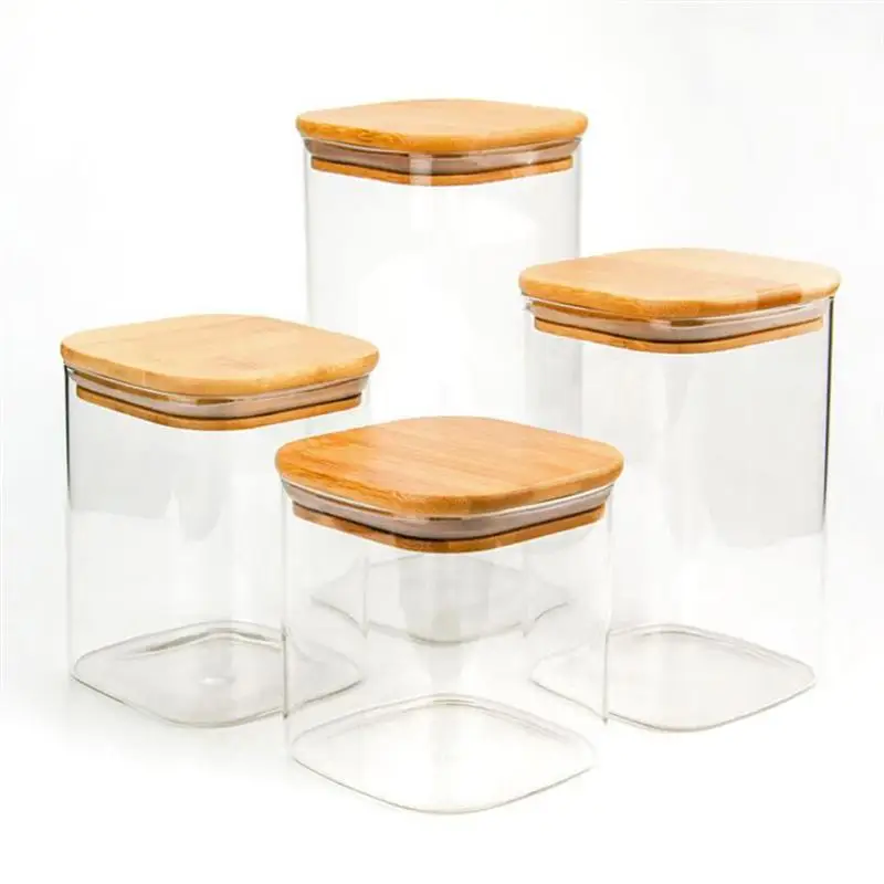 Квадратная стеклянная банка контейнер для зерна герметичный хранения пищи