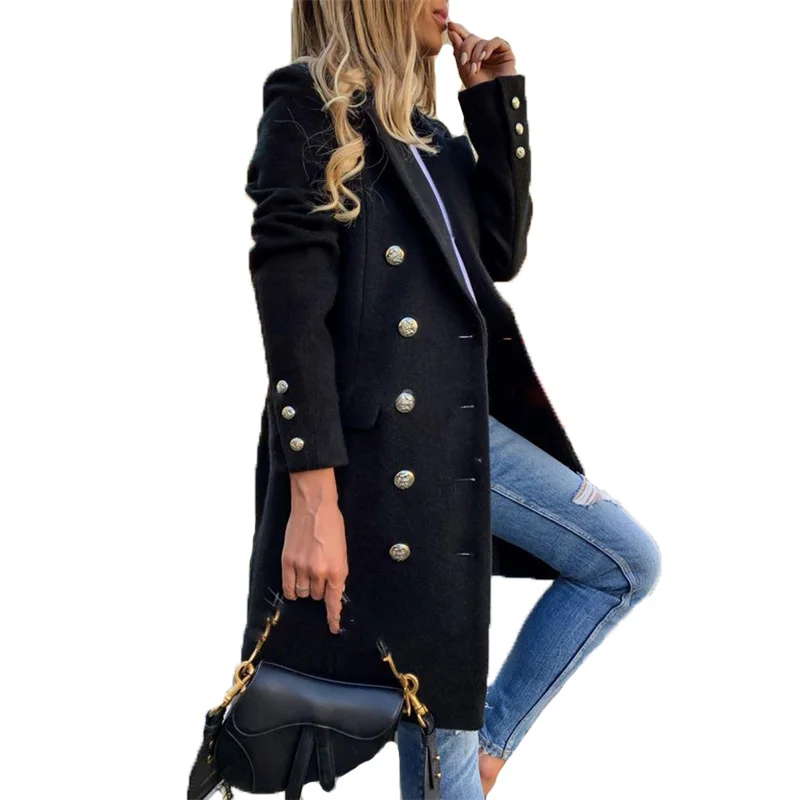 

Tops Spring Yellow Woolen Coat Women New Plus Size Loose Black Wool Jacket Fashion Autumn Long Blends Jacket Female 2021 GH162