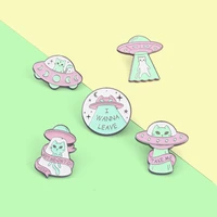 ufo alien cat enamel lapel pins i wanna leave brooches backpack personality accessories gift for women men custom jewelry