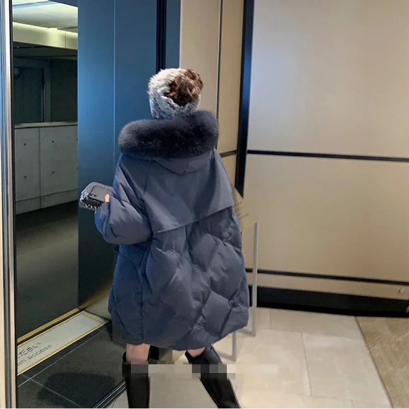 

Luck A 2020 Winter Women Solid Pocket Fur Collar 90% White Duck Down Coats Female Thick Warm Parkas Ladys Zipper Outerwears