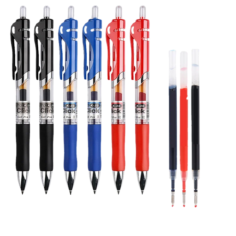 

5 + 20 шт. гелевая ручка с нажимным креплением 0,5 мм, стержневая Шариковая ручка для подписи и встреч, черная, красная, синяя, 0,5 мм