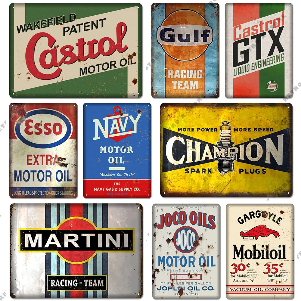 

Shabby Chic Metal Poster Vintage Gulf Tin Sign Esso Agip Man Cave Plate Engine Oil Garage Wall Art Deco Repair Shop Fuel Plaque