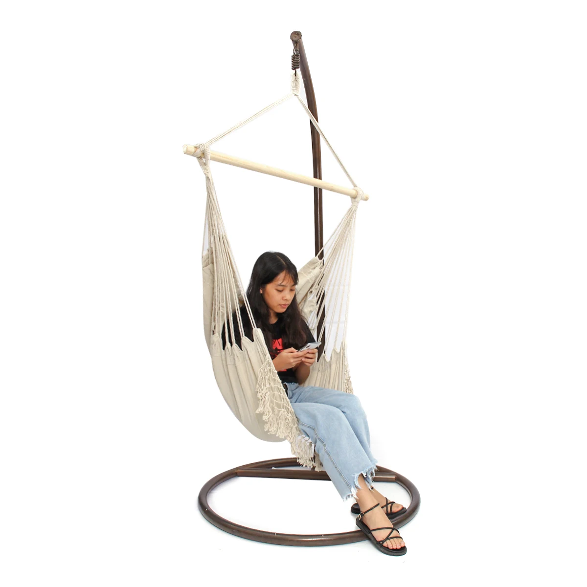 

Garden Swing Chair for Adult Children Swinging Chair with Wooden Stick Nordic Style Hammock Outdoor Indoor Furniture