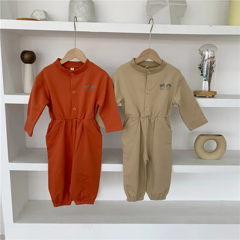 

Girls Jumpsuit Autumn 2020 New Baby Long-Sleeved Cotton Cartoon Casual Rompers Toddler Boys Fashion Round Neck Clothing