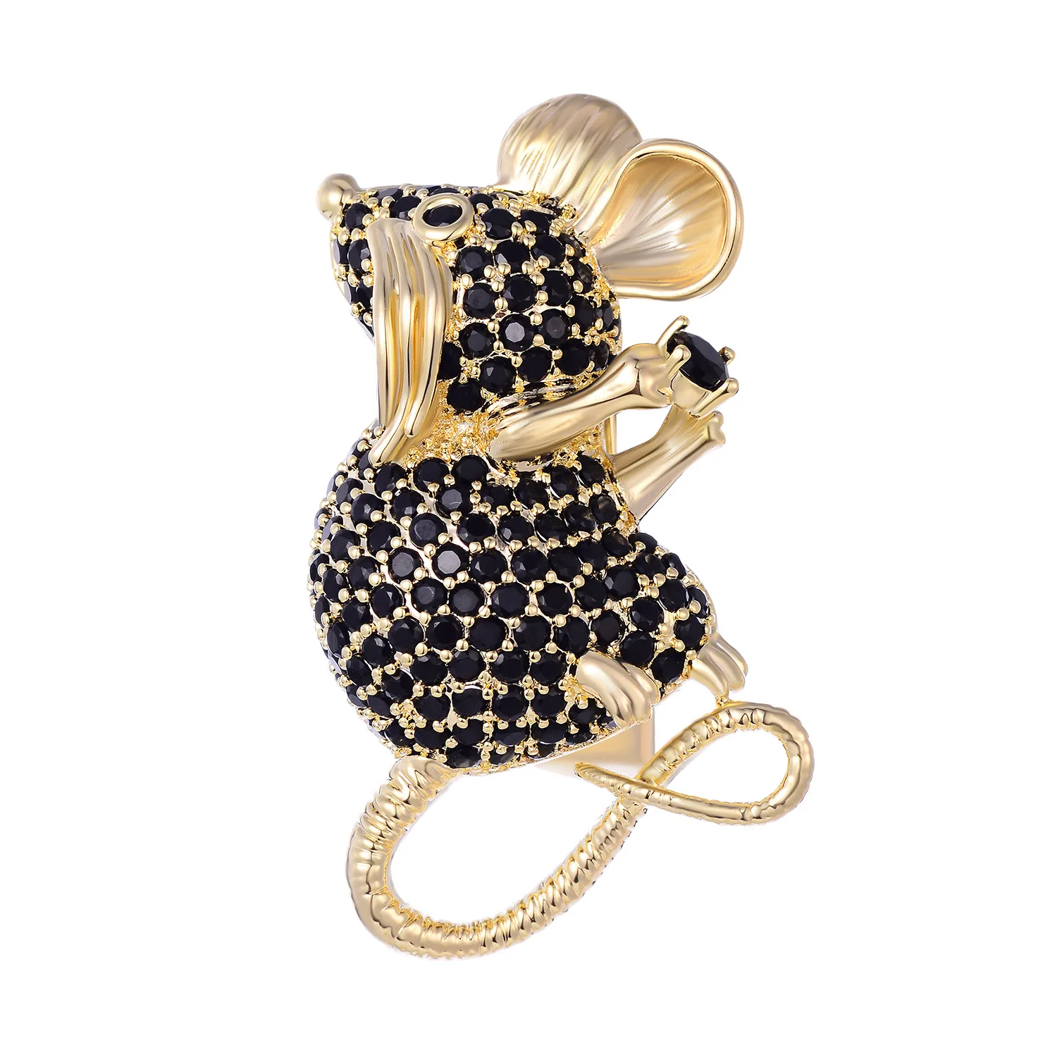 Милые черные белые циркониевые Броши с изображением мыши для женщин Золотой