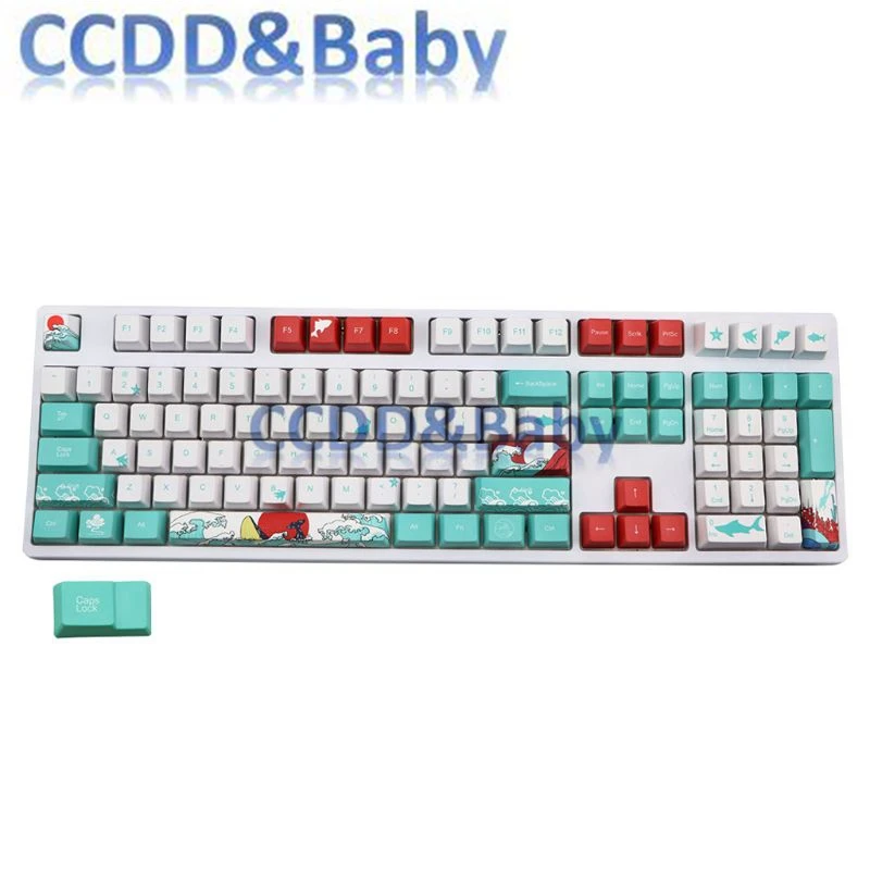 

5 Sides Dye-Sublimation 109 Keys OEM PBT Keycaps Full Set Mechanical Keyboard Keycaps Ukiyo-e Sea Waves Keycaps