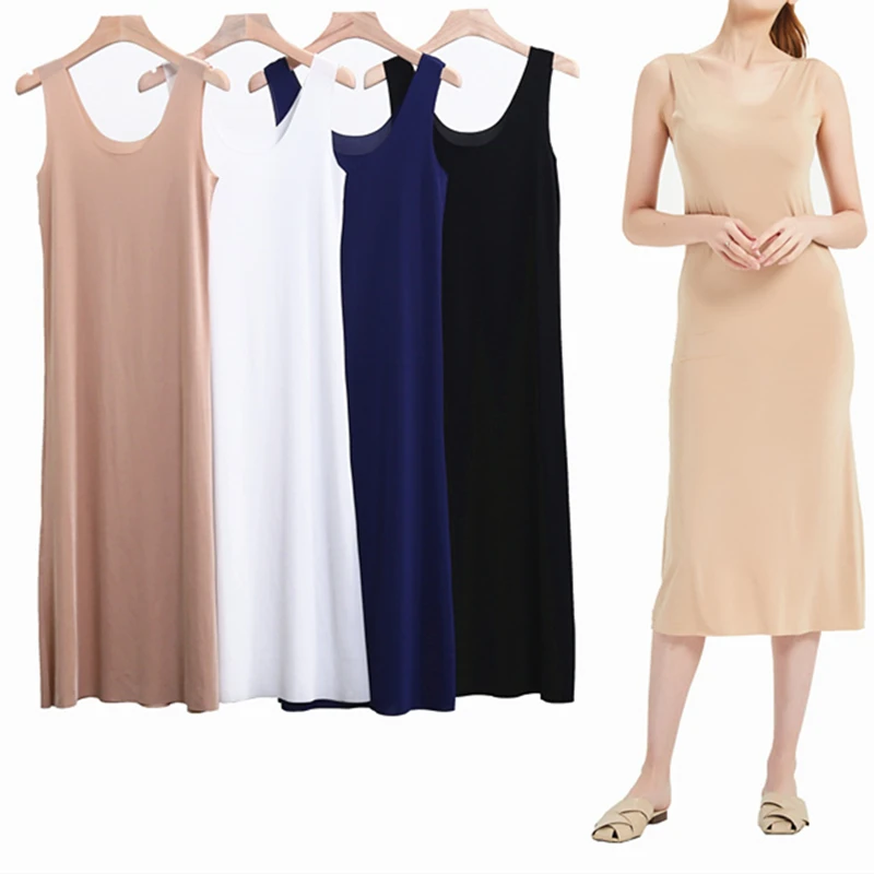 

Nightgowns & Sleepshirts U-neck ice silk traceless vest women's extended large fat mm sling nightdress sexy Nightgowns SJ009