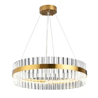 included led strip post modern golden round indoor led pendant light with high quality crystal in living room dining roomdz 15