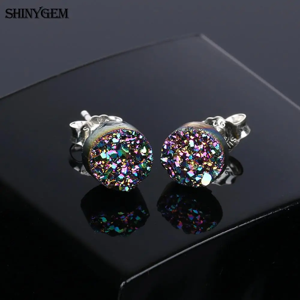 Круглые серьги гвоздики ShinyGem 4 10 мм с натуральным сверкающим опалом и кристаллами