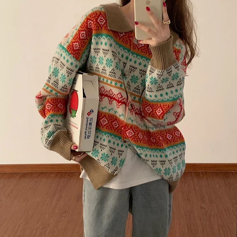 Женский плотный Рождественский свитер со снежинками пальто с длинным рукавом