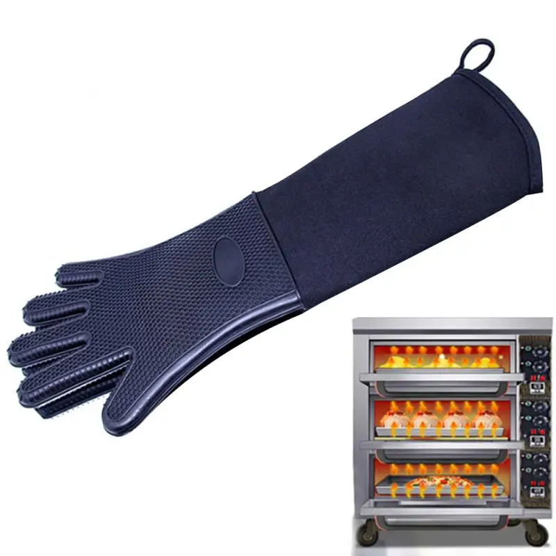 

High Quality 1 Piece Heat Resistant Oven Mitts Kitchen Baking Cooking Gloves Extra Long Cotton Canvas Stitching BBQ Oven Gloves