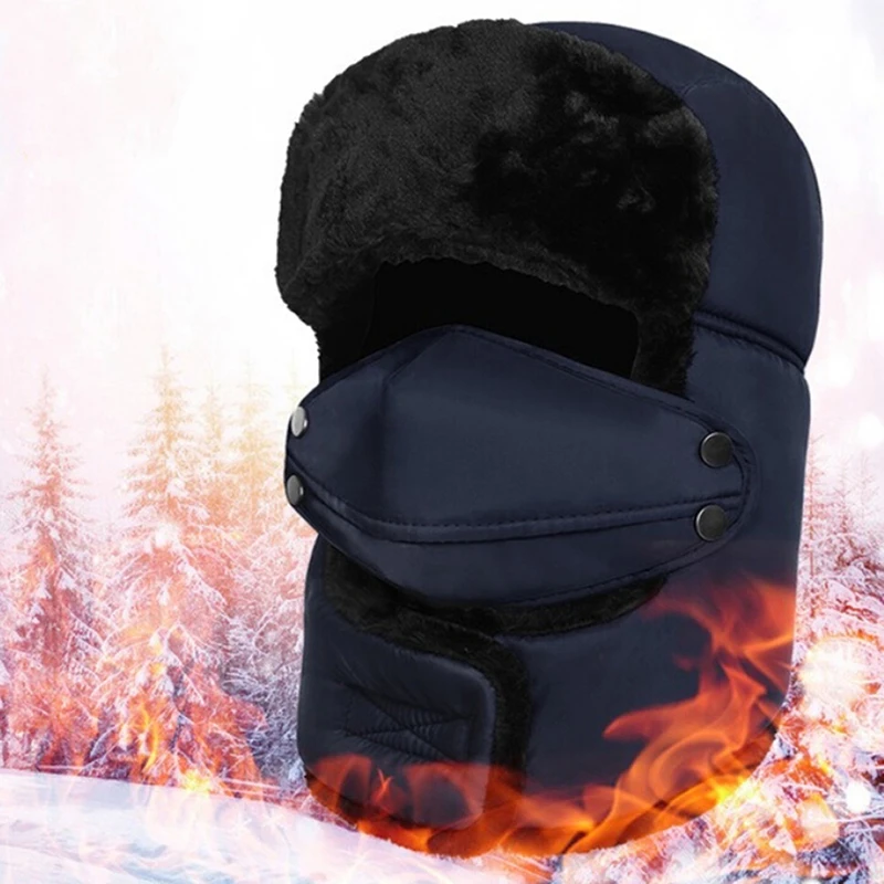 

Winter Warm Bomber Hats Unisex Trooper Snow Ski Hat Cap With Face Mask Earflap Caps Scarf Men Women Trapper Thermal Hat