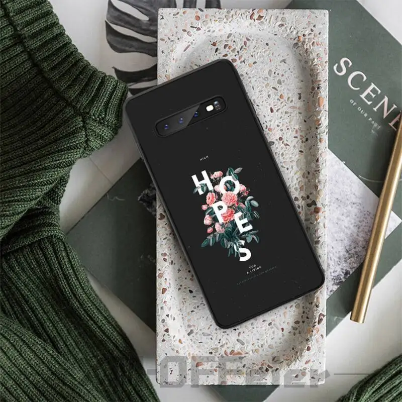 Чехол для мобильного телефона Text flower для Samsung S8 Plus S9 S10 plus S10E lite S10-5G S20 UITRA, цвет черный.