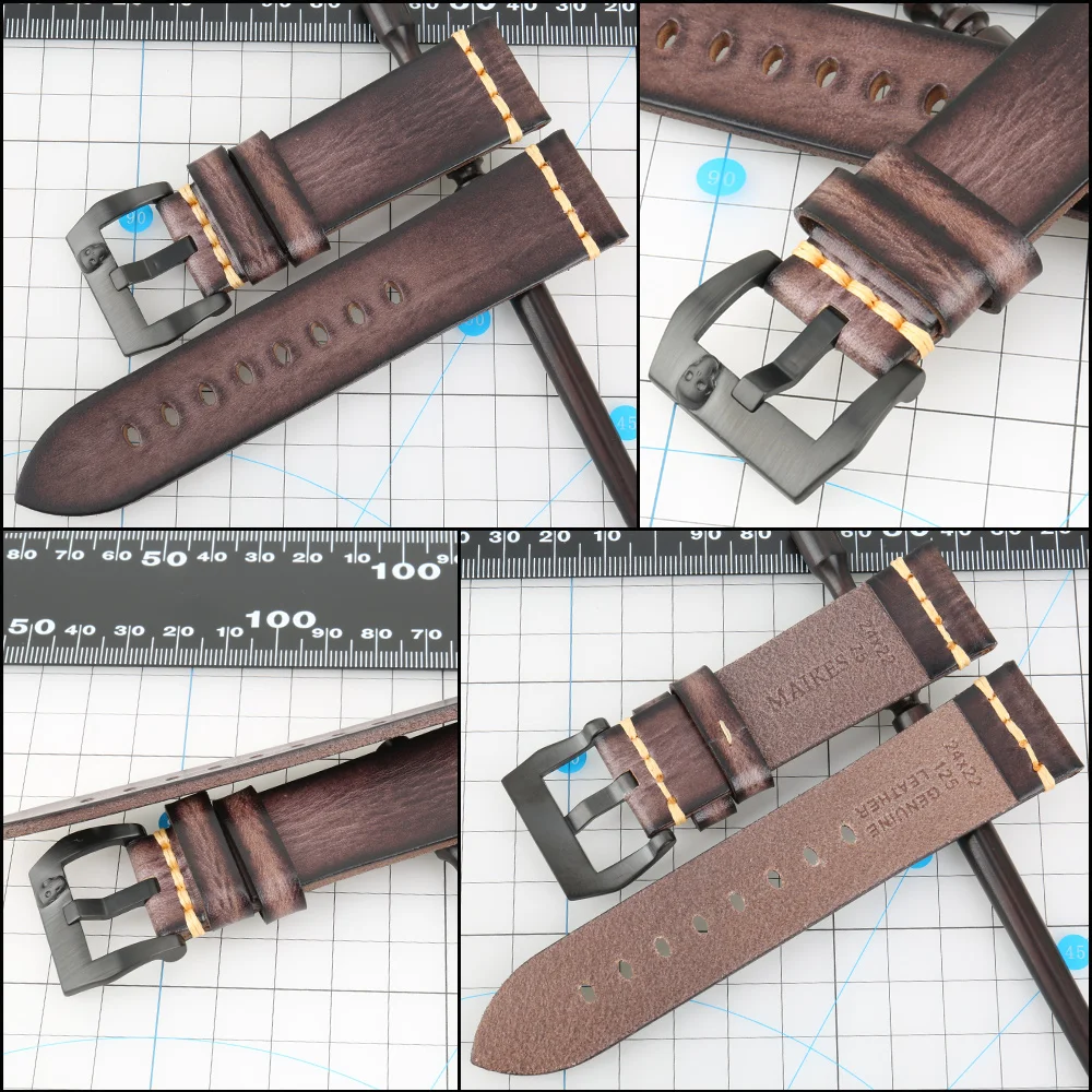 Maikes Watch Accessories Watchband  22mm 24mm Watch Strap Genuine Cow Leather Watch Bracelets Stainless Steel Style Skull Buckle