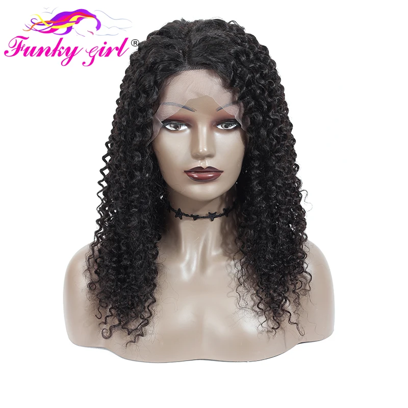 Funky Girl 13*4 парик на кружеве для женщин бразильские кудрявые парики предварительно выщипанные плотность 150% не-Реми кружевные передние человеческие волосы парики