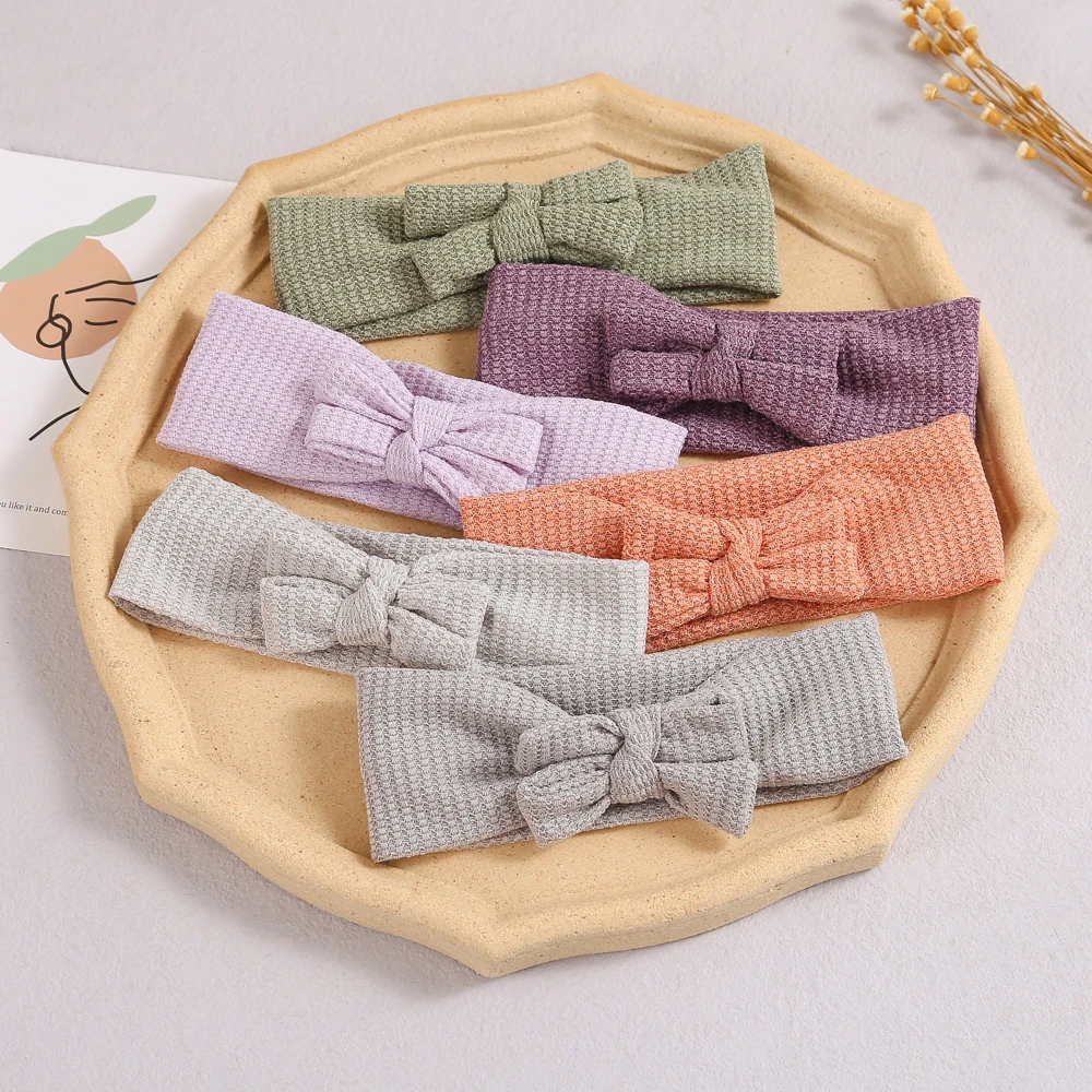 

20 Pcs/Lot,7.5 CM Solid Bows Infant Baby Bowknot Headband Waffle Fabric Head wraps Kids Turban Children Girl's Hair Accessories