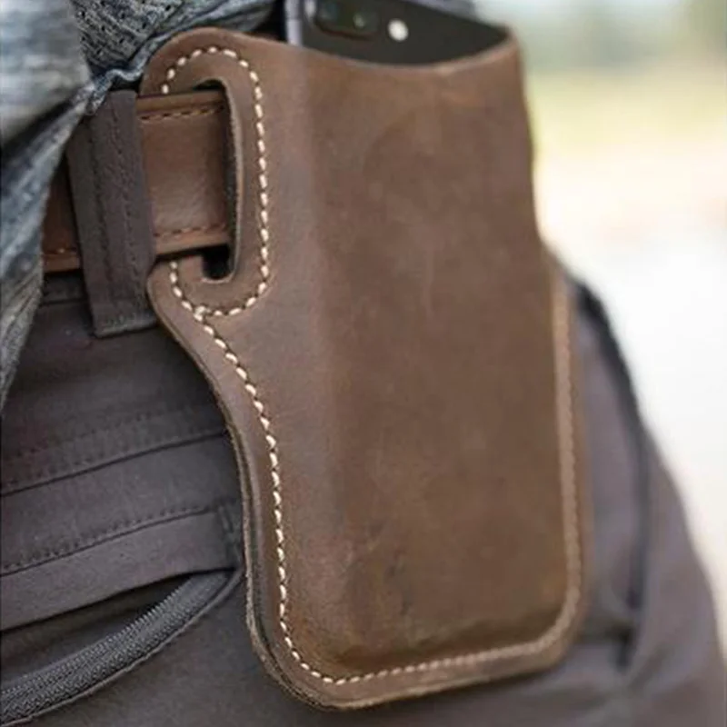 

Portable Men Phone Waist Bag Waterproof Leather Cellphone Bag Belt Waist Bag Purse Phone Wallet Outdoor Sports Male Hiking Bags