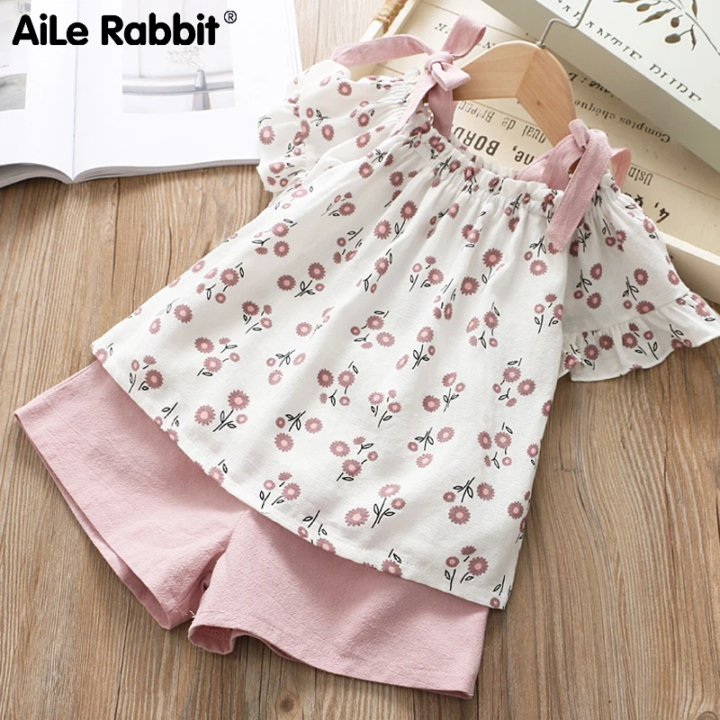 Шифоновый комплект одежды для девочек Летний жилет Детский из двух предметов без