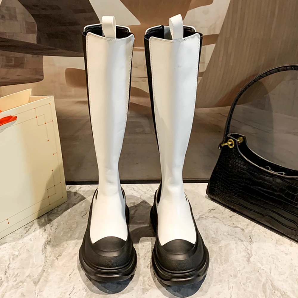 

Mcqueen Chelsea Boots Female Women Shoes 2021 Luxury Alexander Knee High Winter Boots Chunky Leather Black White Bottine Femme