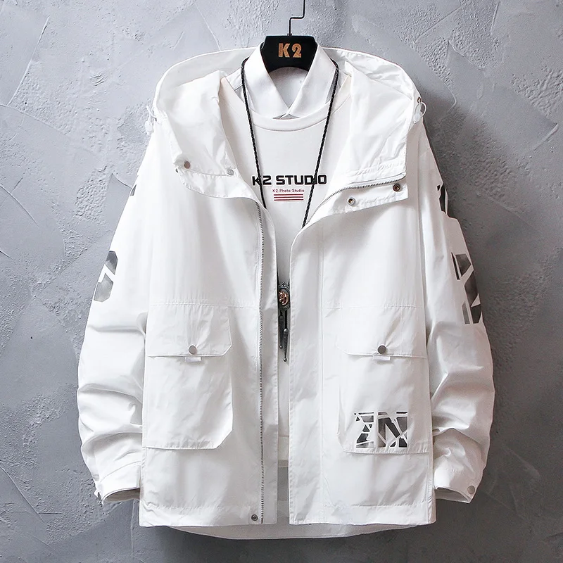 

Куртка мужская демисезонная, ветровка черного и белого цветов, верхняя одежда, карго, M-3XL