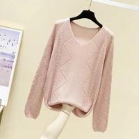 v neck sweater womens wear new fashion hollow out knitted base coat in spring