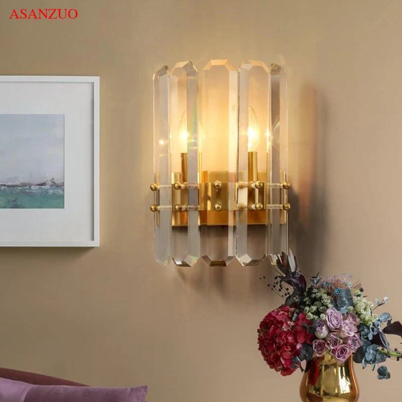 

Постмодернизированная прикроватная лампа, Настенные светильники с кристаллами в спальню, медная лампа в скандинавском стиле для гостиной, ...