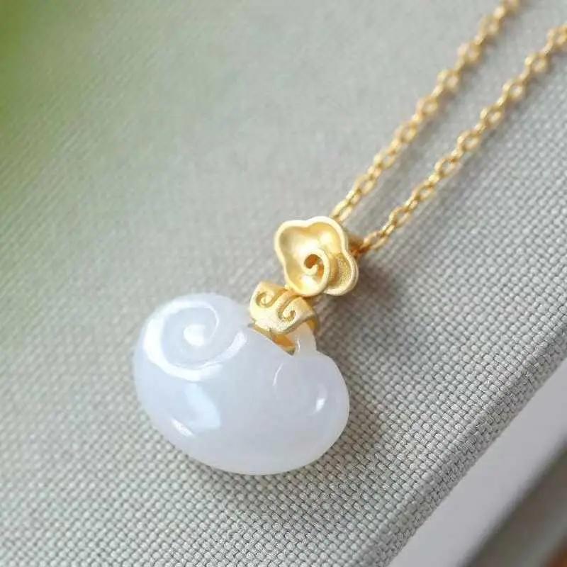 

I Still See Your Love. Xiaoruyi Xiangyun Hetian Jade White Jade Necklace Pendant Bringing Good Luck and Wealth Double-Sided Carv