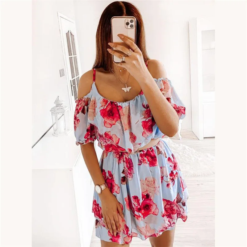 

Dresses for Women 2021 Summer New Dress Sexy Sling Color Chiffon Dress Printed Mini Casual Skirt Vestido De Mujer