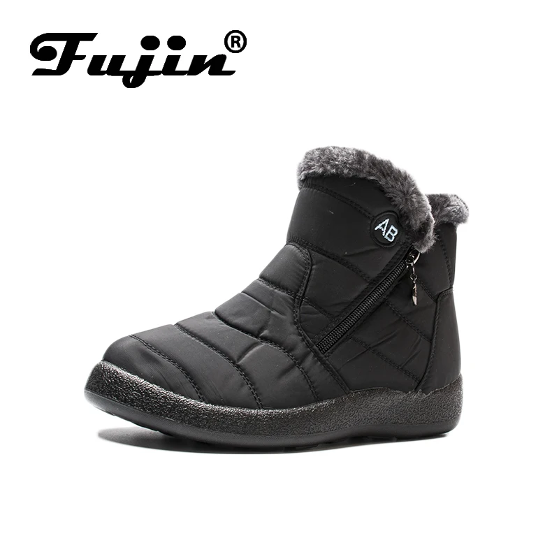 Fujin Winter Boots Women Waterproof Velvet Cotton Warm Female Zip Large Size Casual Ladies Snow | Обувь