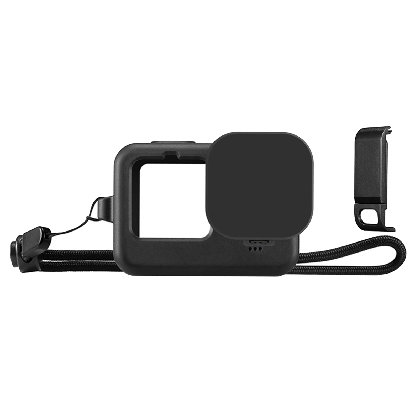 

Silicone Protective Case + Side Interface Cover with Wrist Strap and Lens Cover Compatible for GoPro HERO9 Black