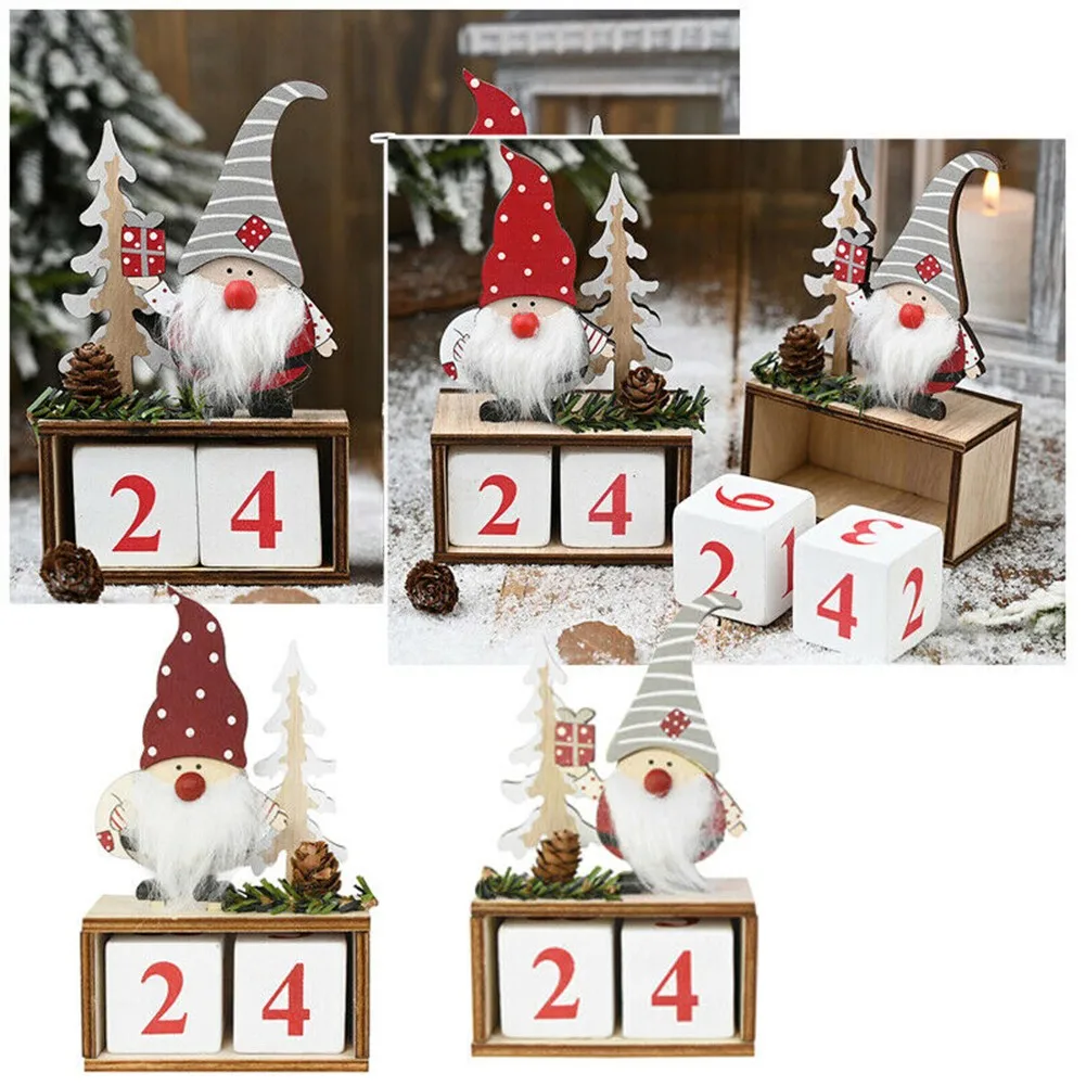 

Merry Christmas Wooden Painted Santa Advent Calendar Desktop Decoration Home Christmas Decor Navidad 2021 New Year Gift Noel