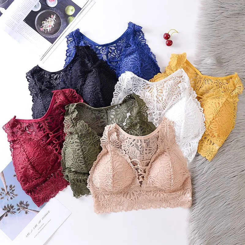 

Women Bra Lace Bra Widened Shoulder Strap Lace Bra Beauty Back No Steel Ring Ladies Underwear Pad Bra