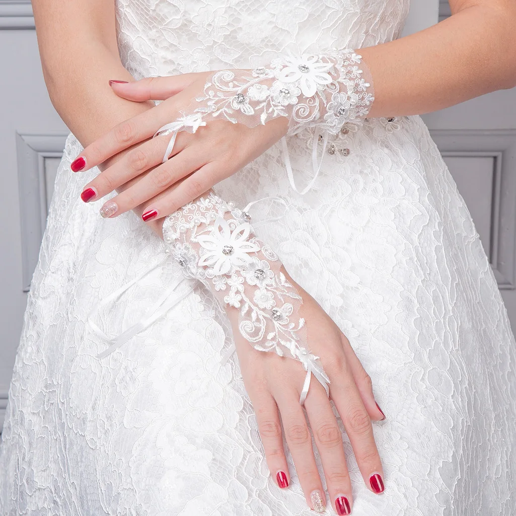 BGW Дешевые Свадебные перчатки на крючках с аппликацией палец короткие свадебные