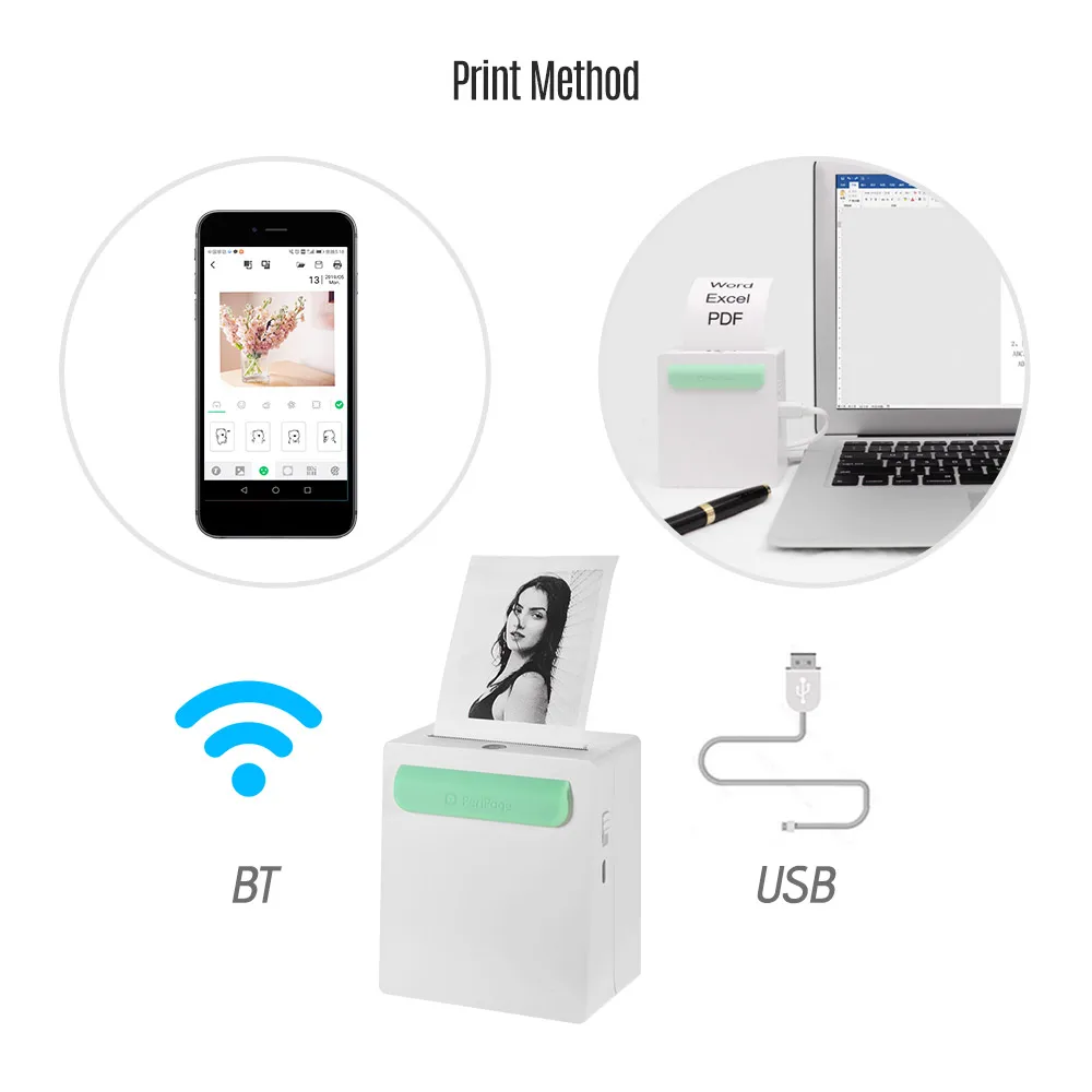 Карманный беспроводной мини принтер BT портативный фотоаппарат с зажимом дизайн