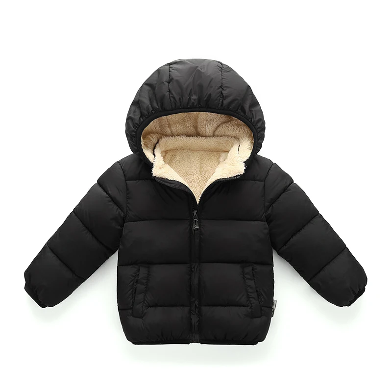 

Boy Girl Cotton-padded Down Jacket Hooded Coat Costume Clothing Kids Winter Warm Velvet Outwear Soft Clothes