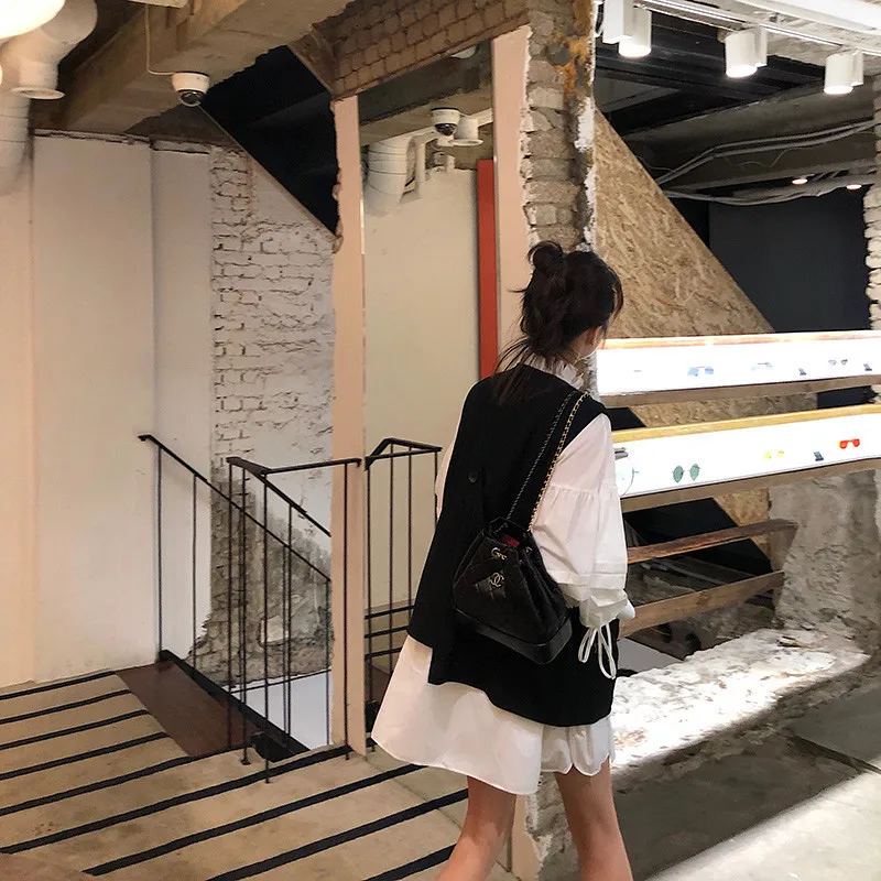 Женское Свободное платье с рукавами фонариками DEAT белое прямое свободного