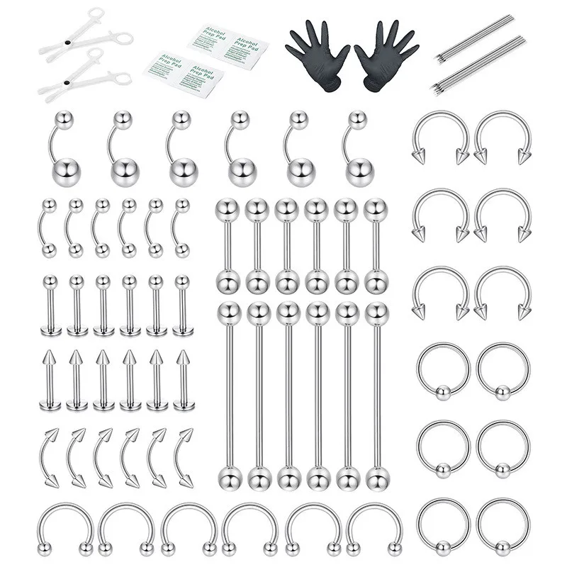 

60Pcs/Set Body Piercing Tools Professional Piercing Tool Kit Sterile Belly Body Ring Needle Sets Cartilage Tools Body Jewelry