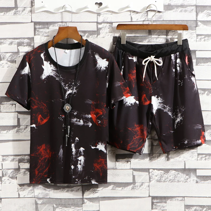 Мужской летний спортивный костюм с принтом волка комплект спортивной одежды из 2