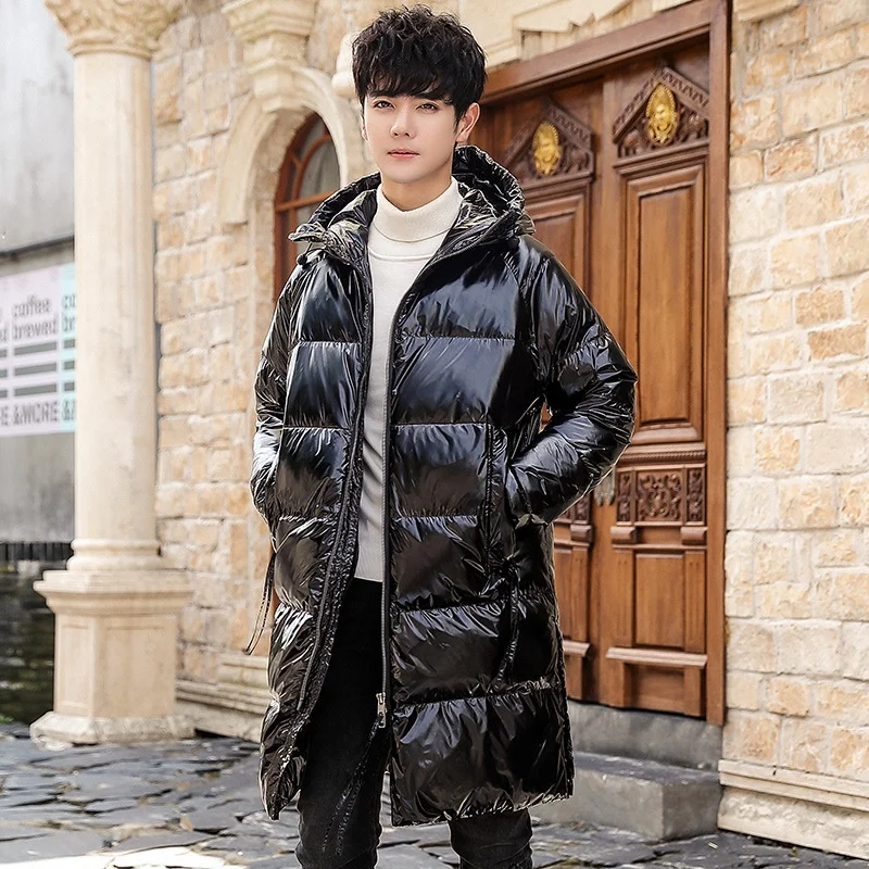Серебряное пуховое пальто блестящая Черная куртка мужское теплое зимнее с