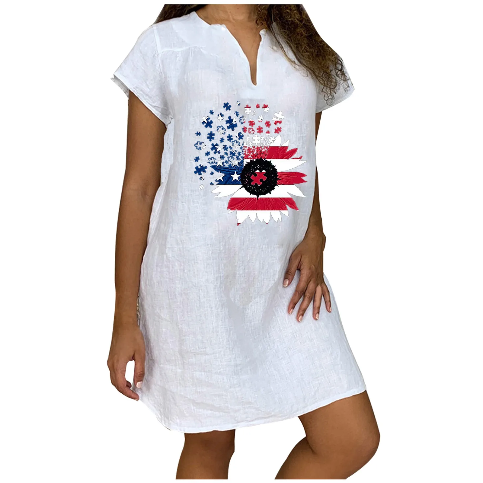 

Flag Printed Mini Dress Women V Neck Loose Independence Casual Dresses Short Sleeve Beach Summer Women Dress Sundress Vestidos