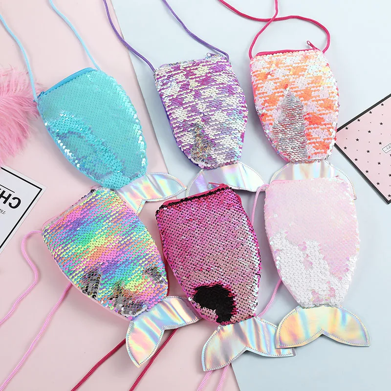 Мягкая женская сумка на плечо с блестками и русалочкой для девушек маленькая