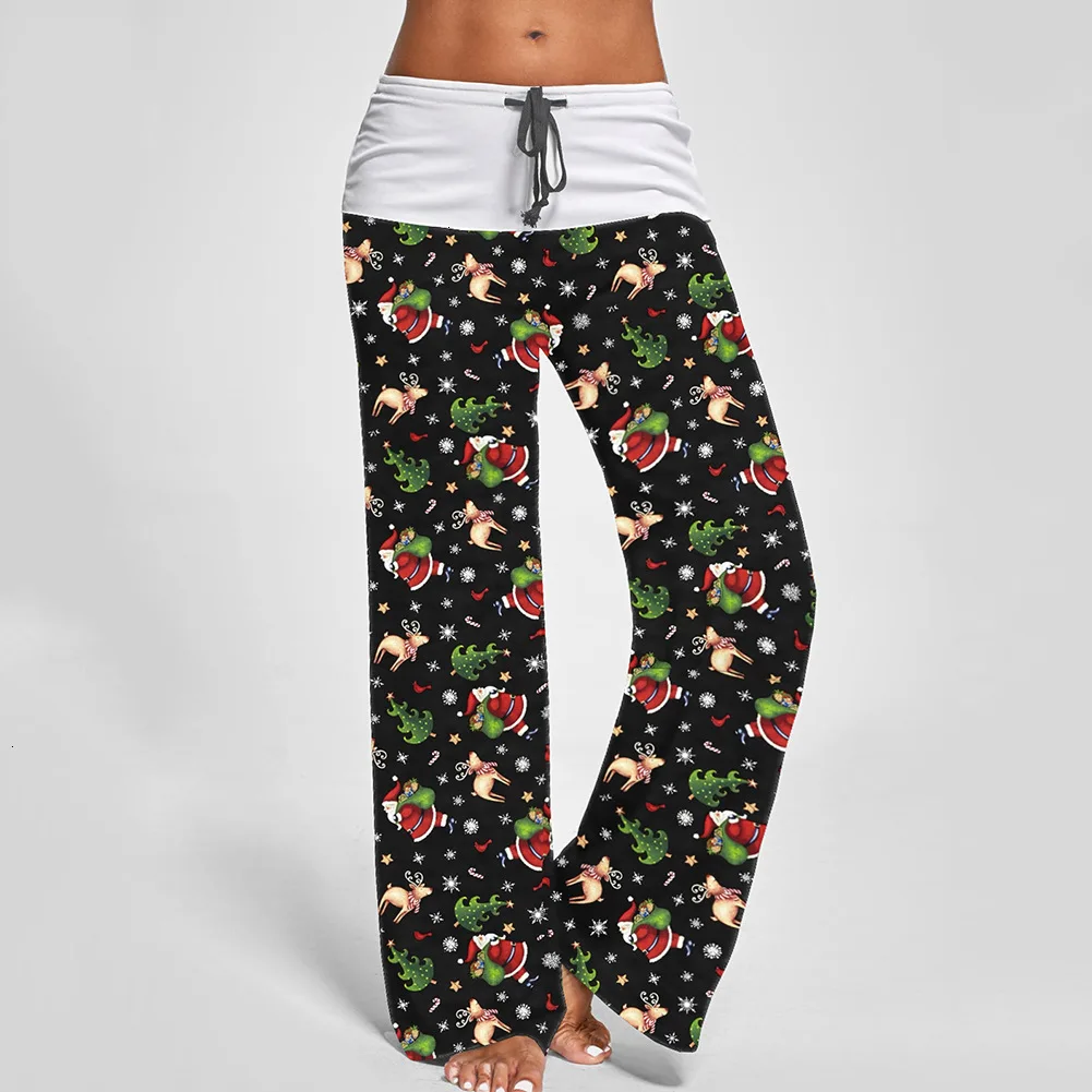 Рождественские длинные штаны с принтом елки и снега женские капри повседневные