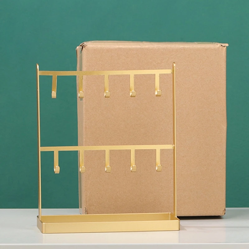 

Earrings Necklace Bracelet Watch Metal Organizer Decor Desk Jewelry Holder Rack Jewelry Display Stand with Ring Tray