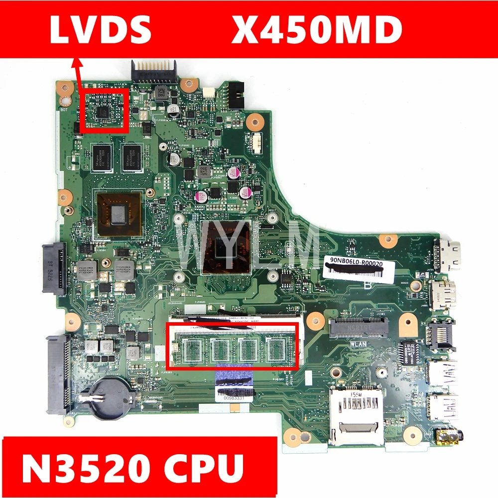 Материнская плата X450MD N3520 REV 2 0 для ноутбука ASUS X450 X450M X450MJ X452M|Компьютерные кабели и