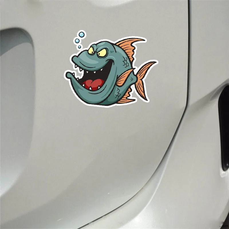 

Personality Car Stickers Decals Tricky Ferocious Ugly Fish Animal Fashion Motorcycle Decals Waterproof Sunscreen PVC 12cm X 10cm